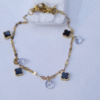 Elegant Gold-Plated Charm Anklet – Black Clover & Crystal Pendants with Crystal Pendants