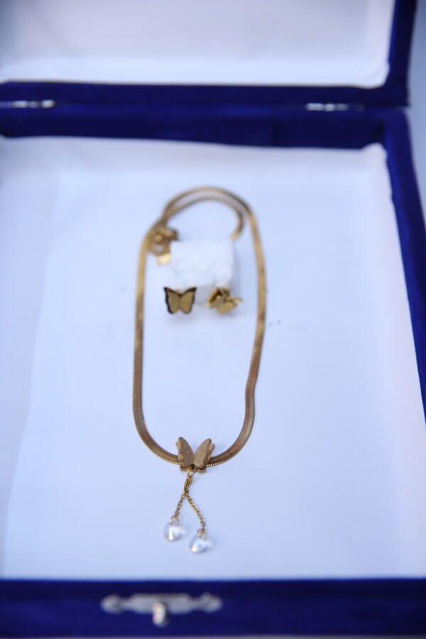 Golden Butterfly Pendant Set – Necklace & Earrings Combo